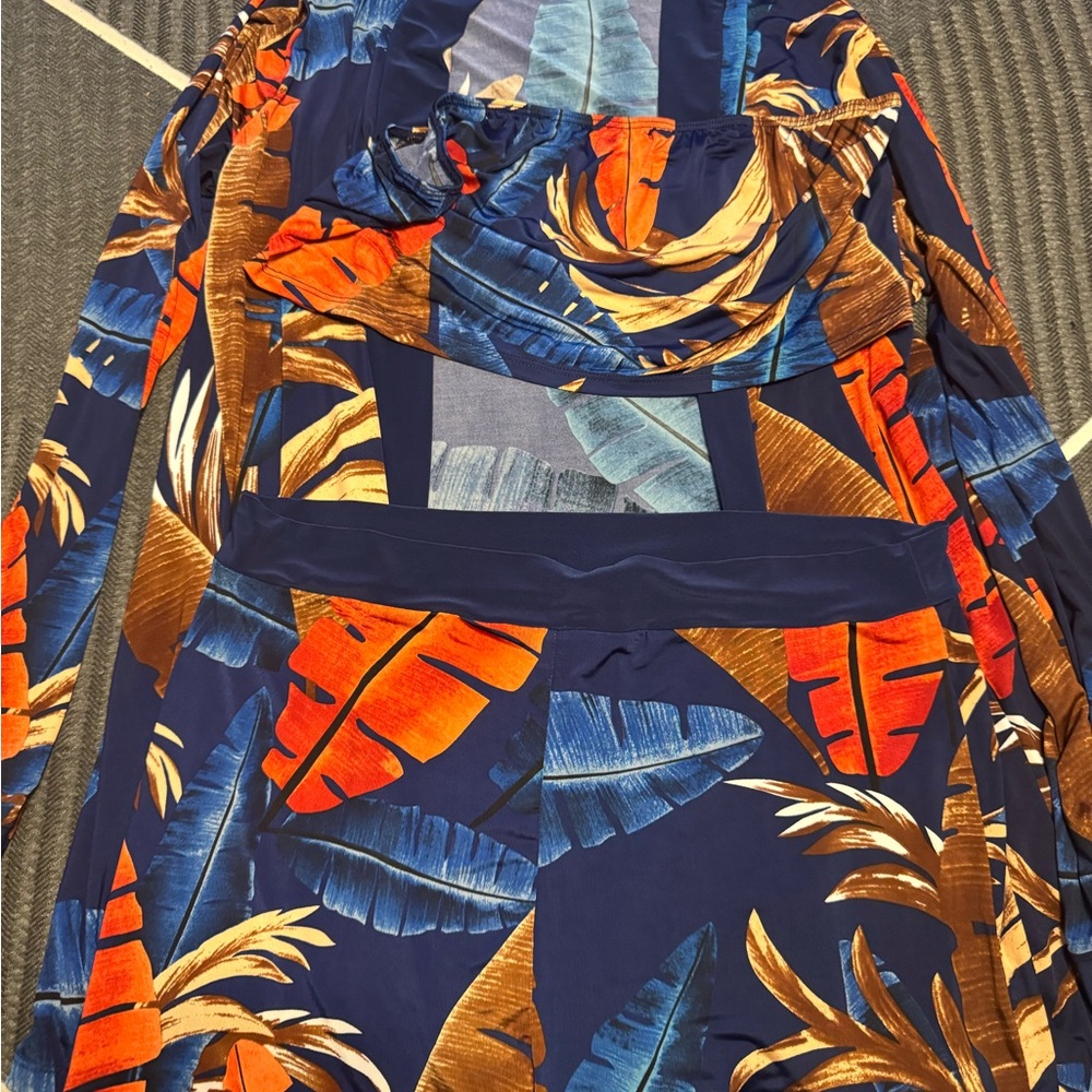 Vibrant Leaf Print Three-Piece Set
